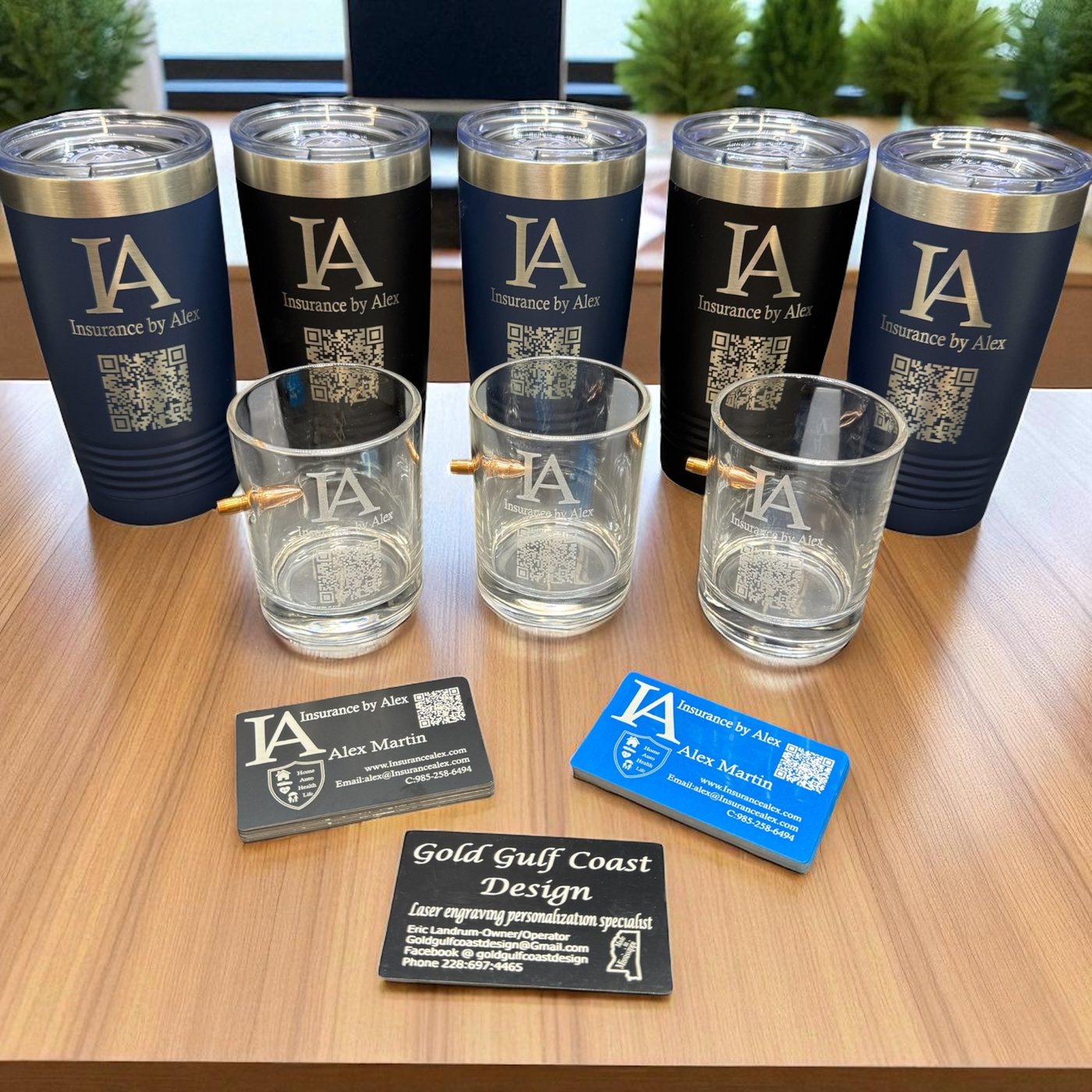Business branding with engraved tumblers, glassware, cards, and gifts