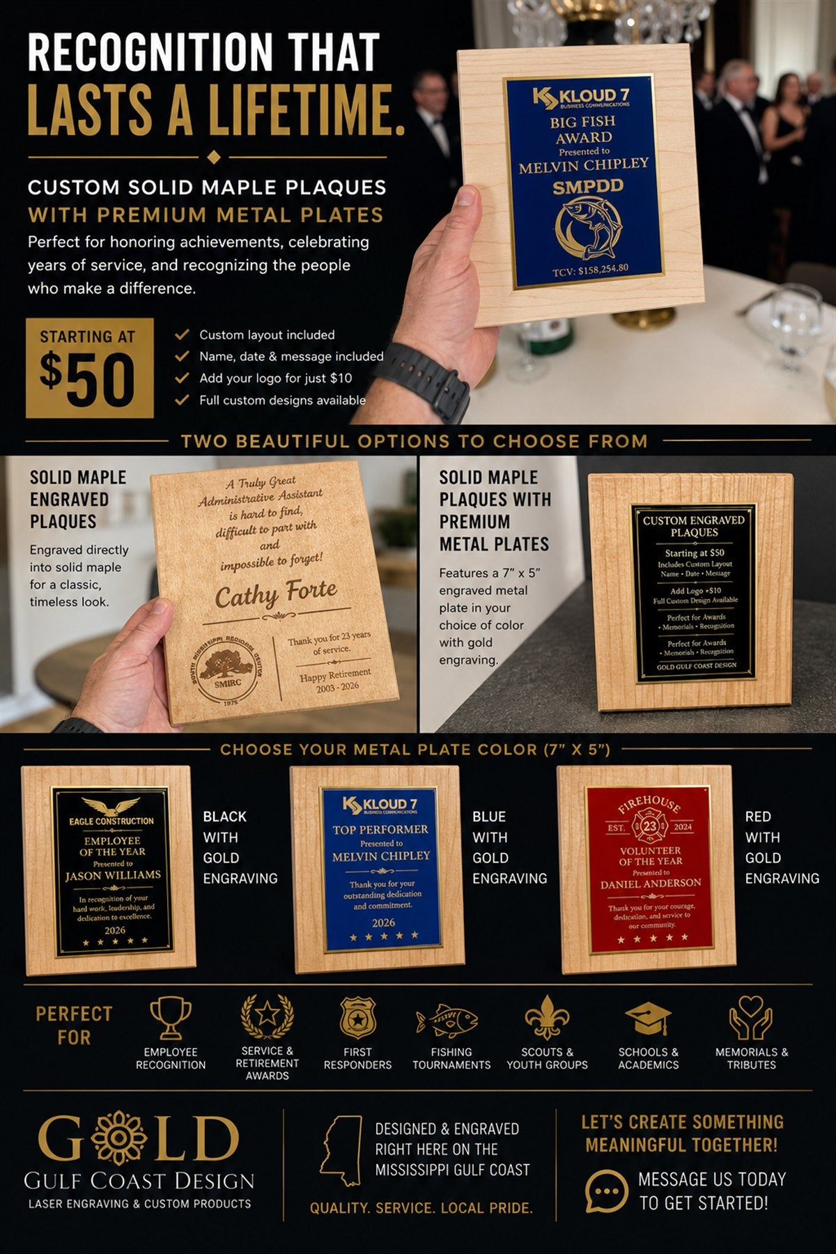 Custom maple plaques and award plates